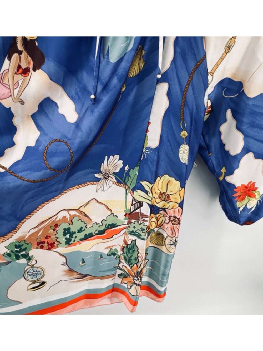 Women's Blue Floral Print Long-Sleeve Mini Dress - Picture 11 of 15